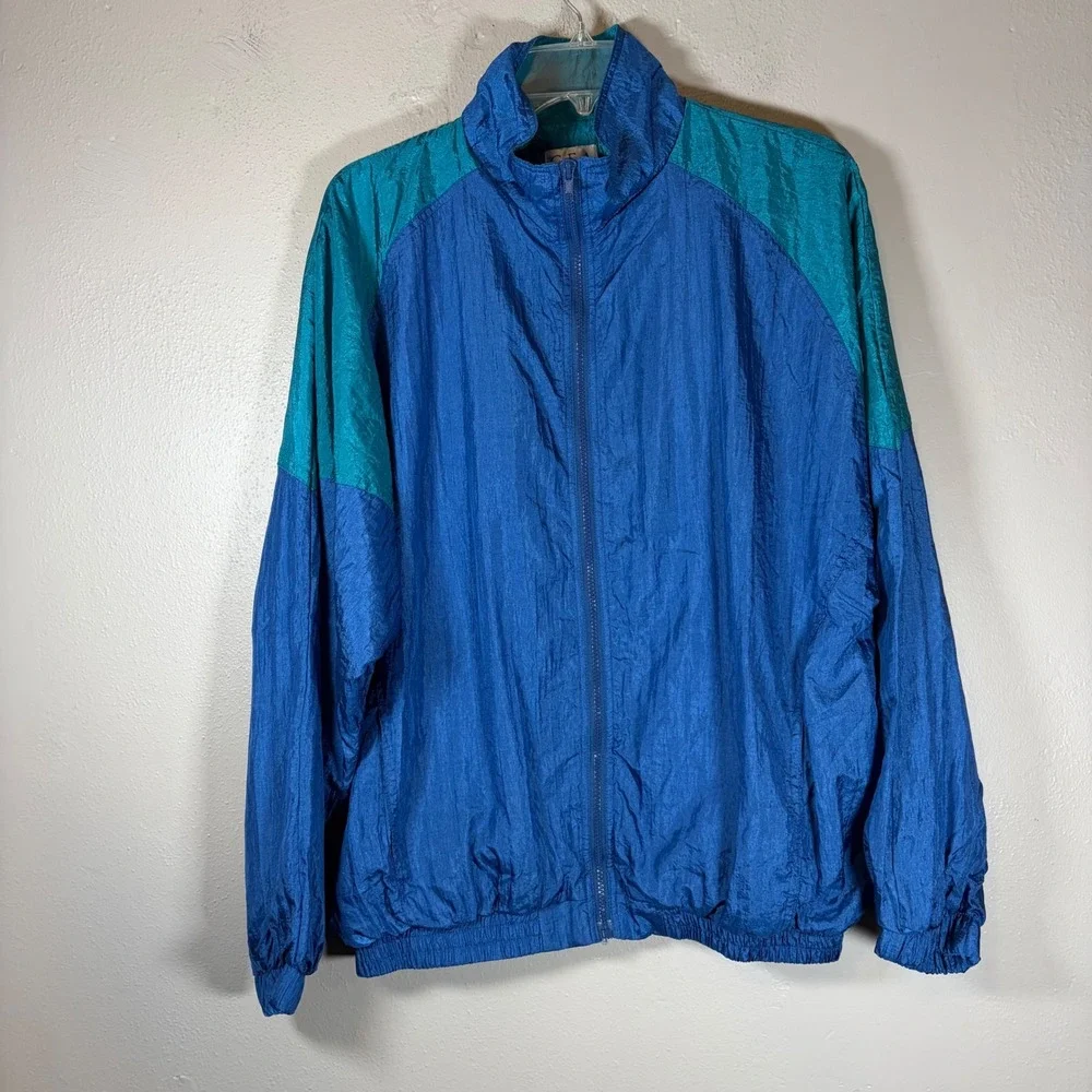 Vtg 90s Gear For Sports Nylon Tracksuit Mens L Blue Teal Colorblock Windbreaker